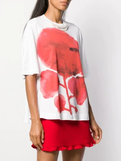 Shop Simone Rocha Flower Print Boxy Fit T-shirt - White