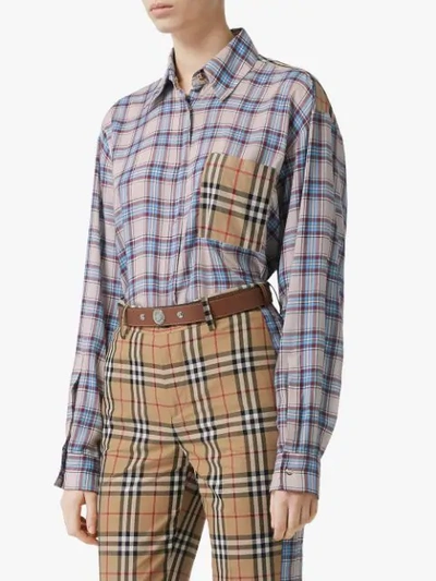 Shop Burberry Vintage Check Panel Voile Shirt In Blue