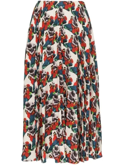 Shop Valentino Graphic Print Pleated Skirt In Blue