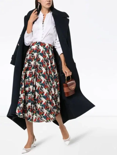 Shop Valentino Graphic Print Pleated Skirt In Blue