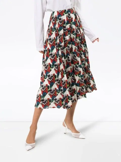 Shop Valentino Graphic Print Pleated Skirt In Blue