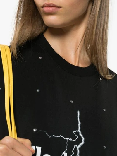 Shop Msgm "flash Heart" Crystal Embellished T-shirt In Black