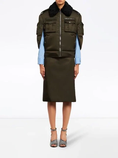 Shop Prada Cape Sleeves Bomber Jacket In Green