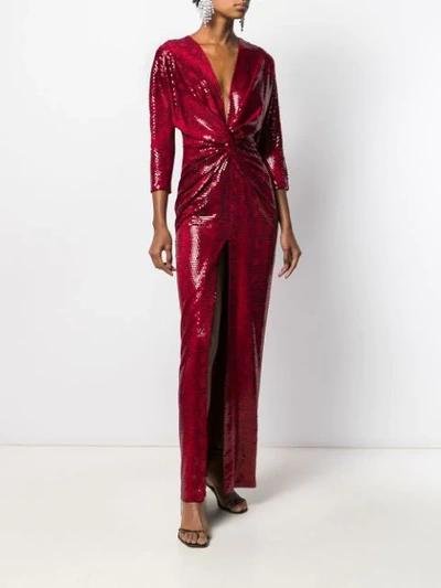 Shop In The Mood For Love Oscar Knotted Sequin-embellished Gown In Red