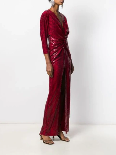 Shop In The Mood For Love Oscar Knotted Sequin-embellished Gown In Red