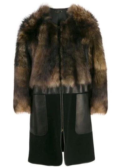 Shop Giorgio Armani Collarless Sheepskin Coat In Brown