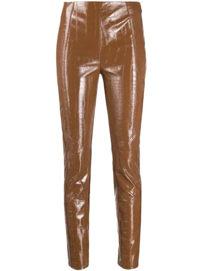 Shop Pinko Crocodile Effect Skinny Trousers In Brown