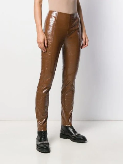 Shop Pinko Crocodile Effect Skinny Trousers In Brown