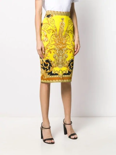 Shop Versace Baroque-print Fitted Midi Skirt In Black