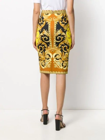 Shop Versace Baroque-print Fitted Midi Skirt In Black