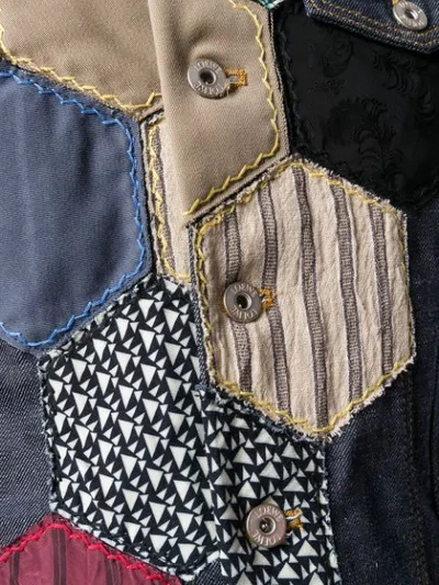 Shop Loewe Patch Detail Denim Jacket In 5387 Navy Blue/multi