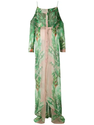 Shop Amir Slama Printed Maxi Silk Dress In Green