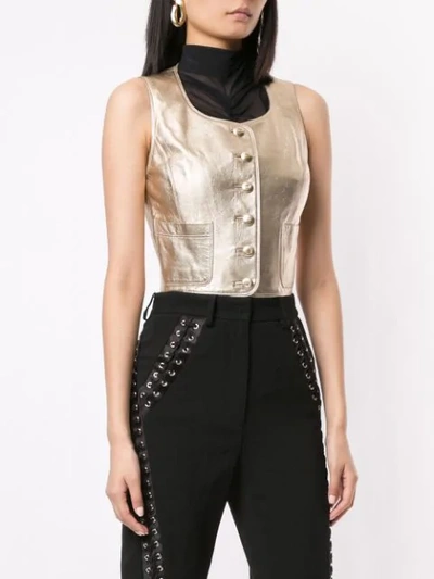 Pre-owned Chanel Cropped Sleeveless Leather Top In Gold