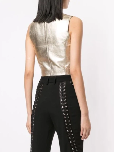 Pre-owned Chanel Cropped Sleeveless Leather Top In Gold
