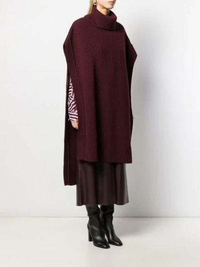 Shop Joseph Roll Neck Knitted Poncho In Red