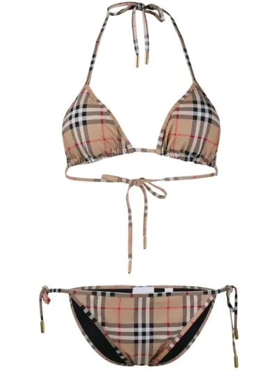 Shop Burberry House Check Bikini In Neutrals