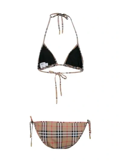 Shop Burberry House Check Bikini In Neutrals