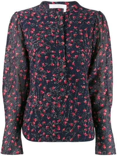 Shop Chloé Beaded Floral Blouse In Blue