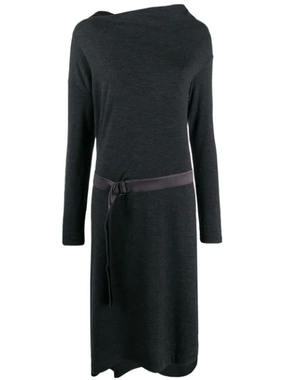 Shop Brunello Cucinelli Belted Sweater Dress In 灰色