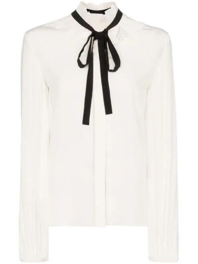 Shop Chloé Tie-neck Silk Blouse In White