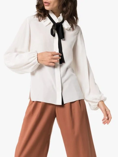 Shop Chloé Tie-neck Silk Blouse In White