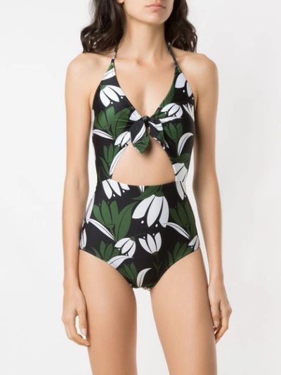 Shop Adriana Degreas Printed Halter Neck Swimsuit In Multicolour