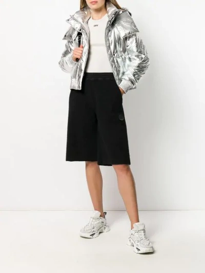 Shop Off-white Metallic Puffer Jacket In Silver