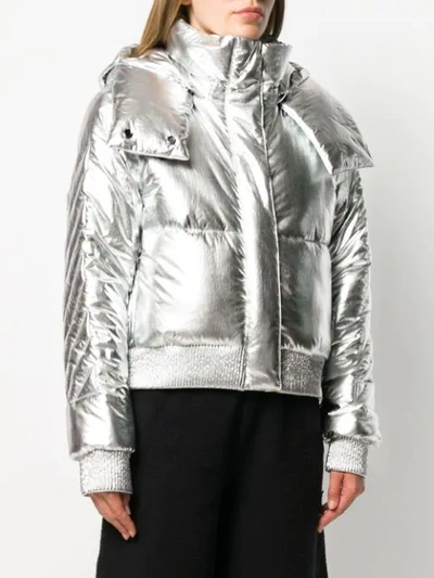 Shop Off-white Metallic Puffer Jacket In Silver