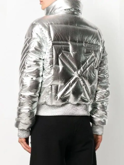 Shop Off-white Metallic Puffer Jacket In Silver