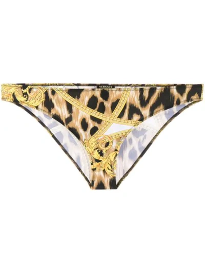Shop Versace Baroque Print Bikini Bottoms In Yellow