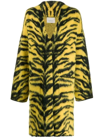 Shop Laneus Zebra Print Cardi-coat In Yellow