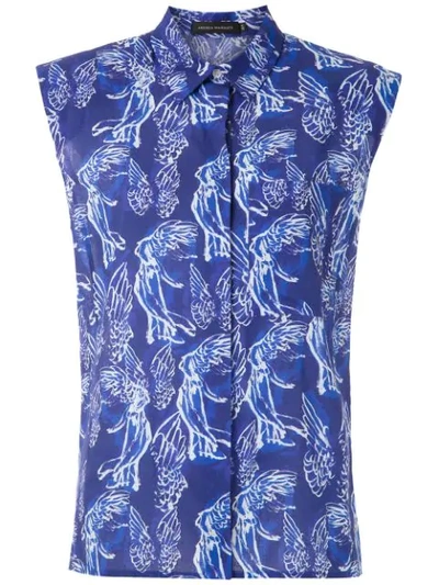 Shop Andrea Marques Structured Shoulders Printed Shirt In Blue