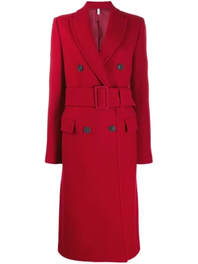 Shop Helmut Lang Double-breasted Belted Coat In Red