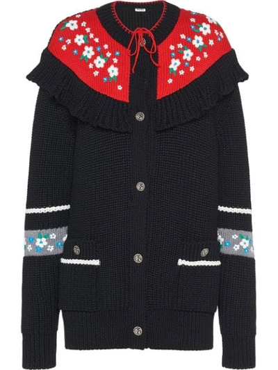 Shop Miu Miu Embroidered Floral Cardigan - Black