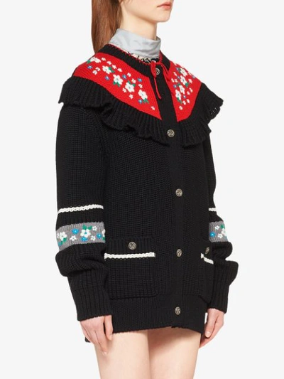 Shop Miu Miu Embroidered Floral Cardigan - Black