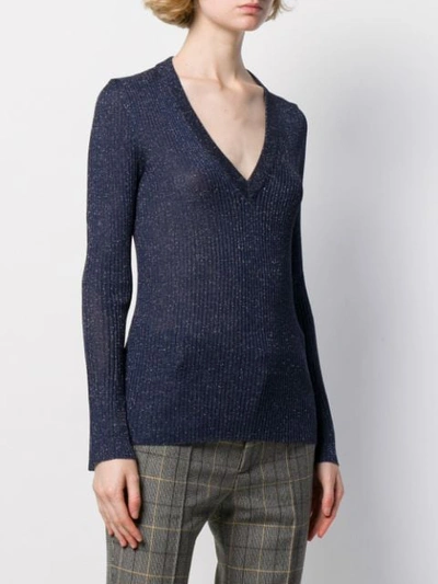 Shop 8pm Ribbed Knit Metallic Jumper In Blue