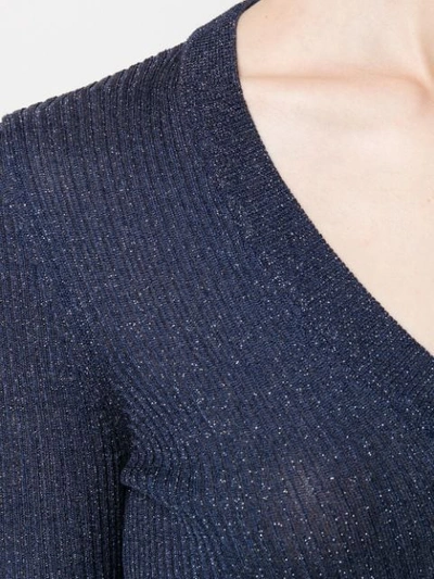 Shop 8pm Ribbed Knit Metallic Jumper In Blue
