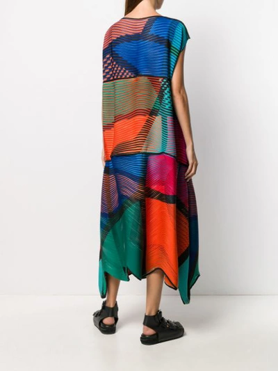 Shop Issey Miyake Pleated Colour Block Dress In Blue
