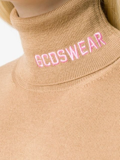 Shop Gcds Logo Knit Roll Neck Sweater In Neutrals