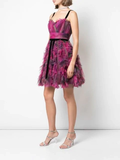Shop Marchesa Notte Printed Textured Cocktail Dress In Purple