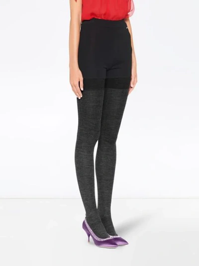 Shop Miu Miu Knitted Logo Shorts - Black