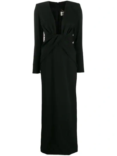 Shop Saint Laurent Plunging Evening Dress In Black