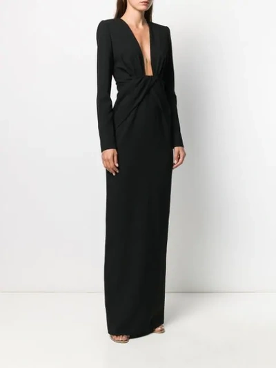 Shop Saint Laurent Plunging Evening Dress In Black