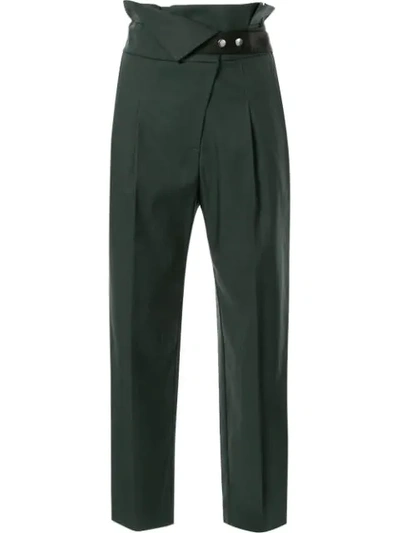 Shop Frei Ea Cropped High Waisted Trousers In Green
