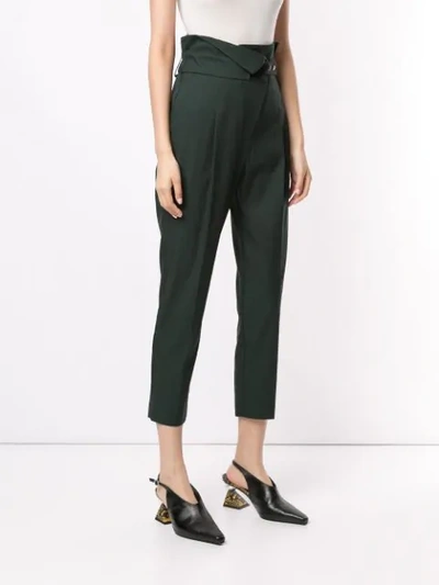 Shop Frei Ea Cropped High Waisted Trousers In Green