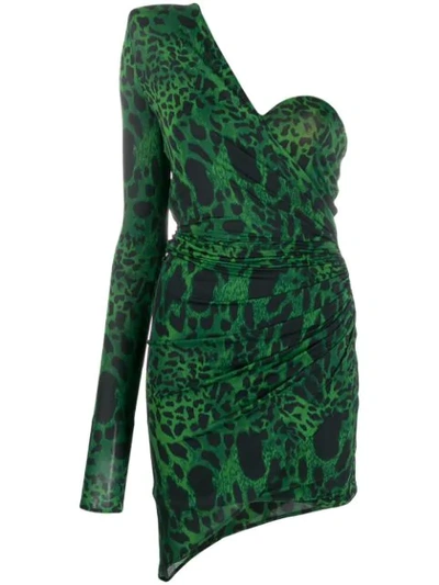 Shop Alexandre Vauthier Ruched Animal Print Dress In Green