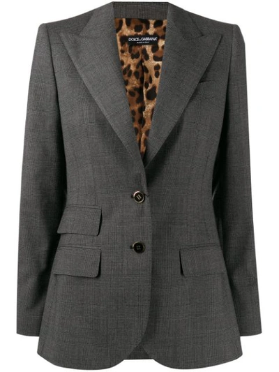 Shop Dolce & Gabbana Single Breasted Leopard Print Lining Blazer In Grey