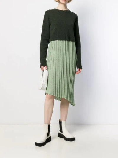 Shop Jw Anderson Layered Pleated Dress In Green