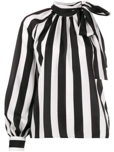 Shop Msgm Striped One-sleeve Blouse In Black