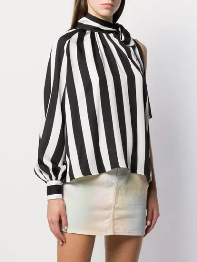 Shop Msgm Striped One-sleeve Blouse In Black
